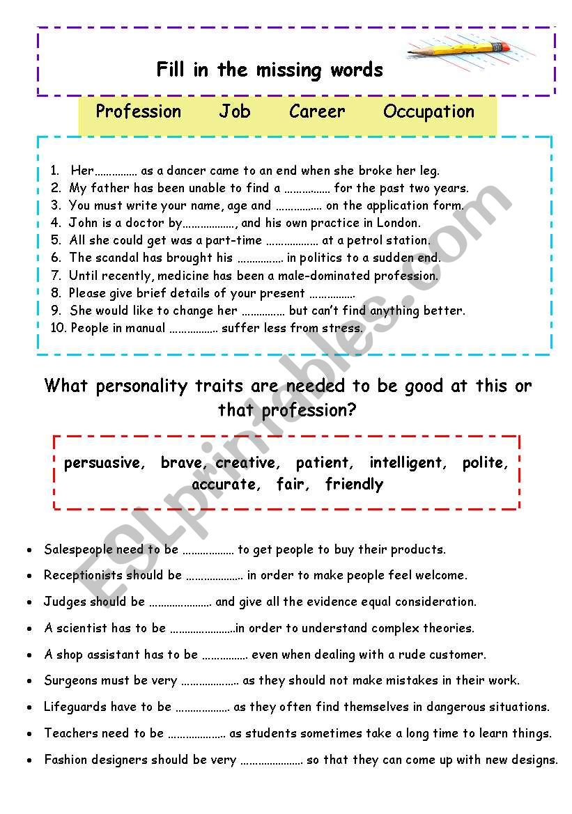 Professions and Jobs. Vocabulary Practice