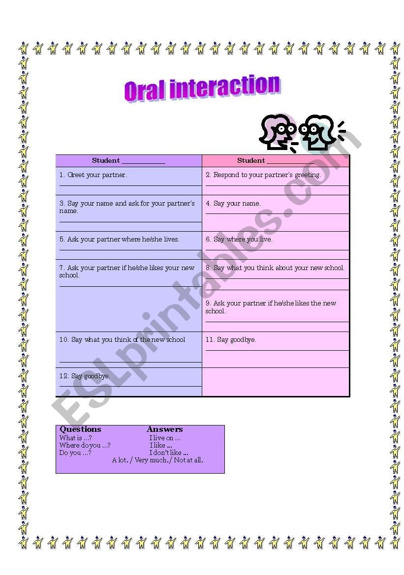 oral interaction worksheet