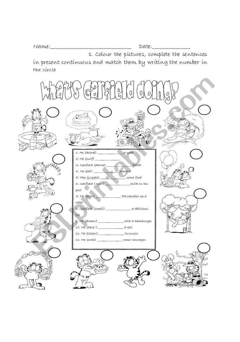 Whats Garfield doing? worksheet