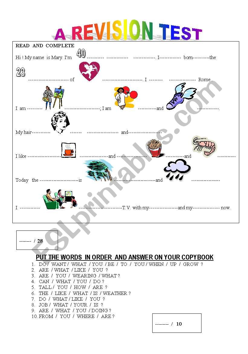 A  REVISION TEST worksheet