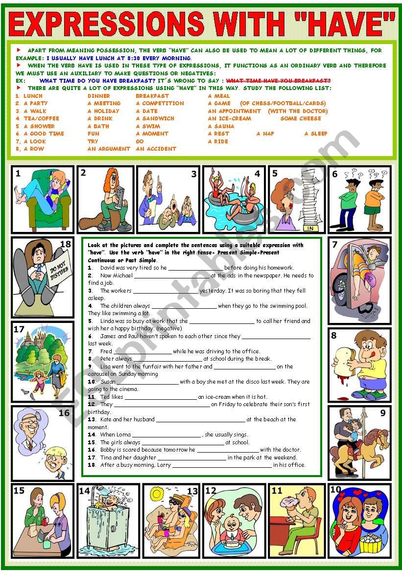 EXPRESSIONS WITH HAVE worksheet