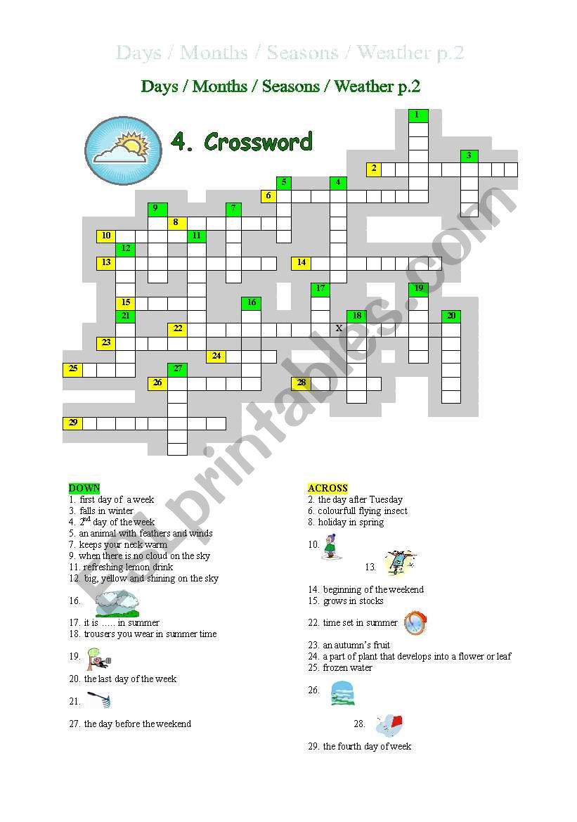  days months seasons weather crossword