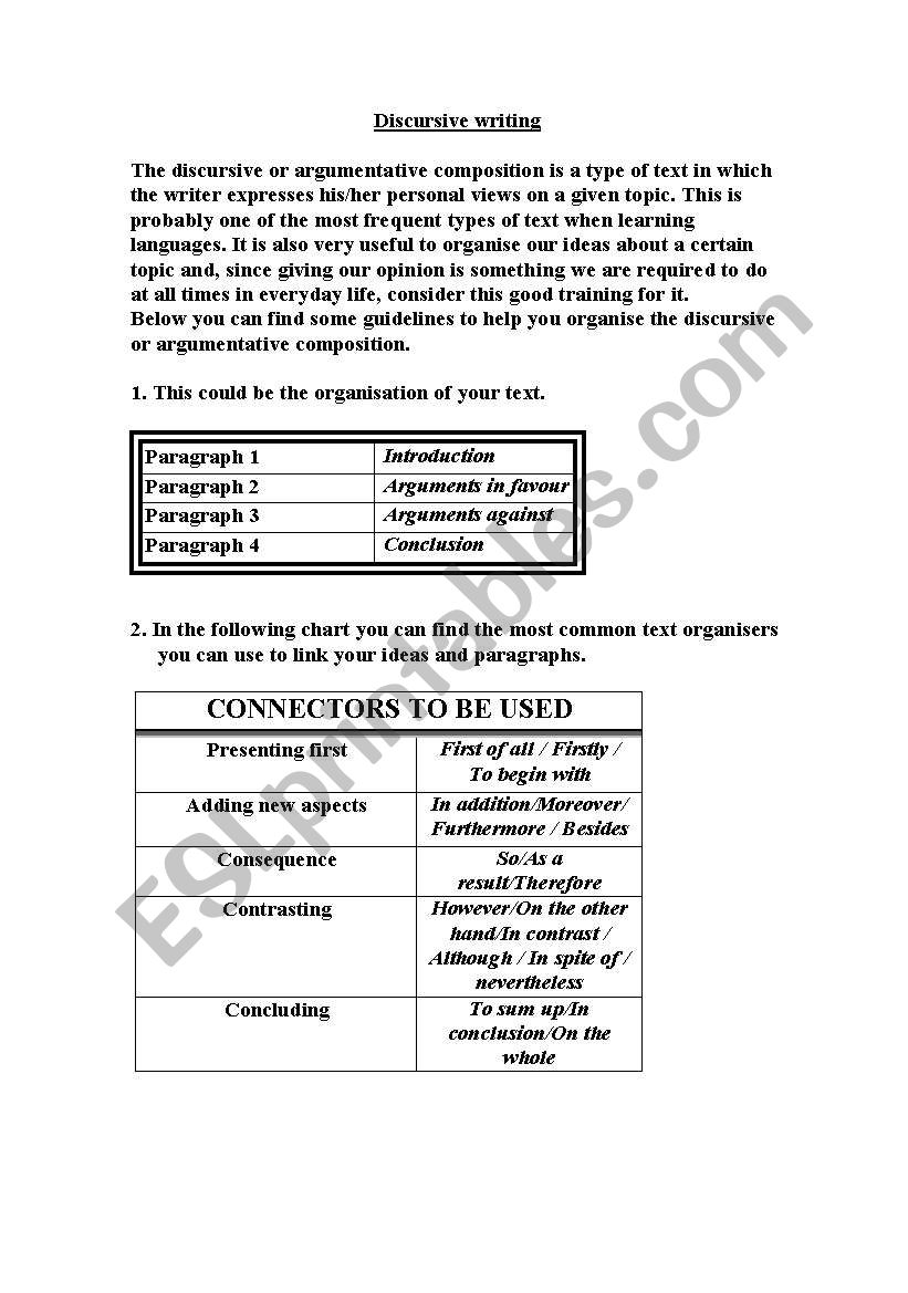 discursive writing worksheet