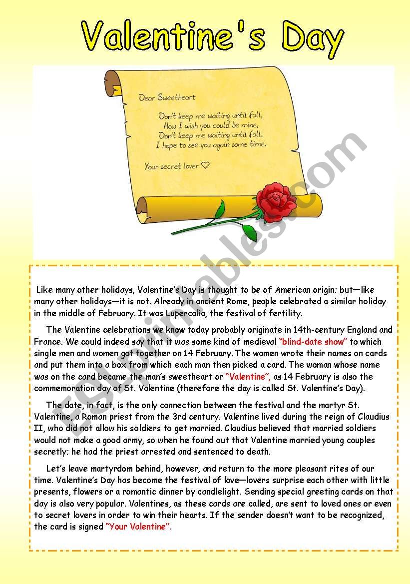ValentineÂ´s Day worksheet