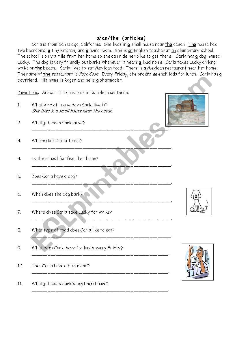 Articles (a, an, the) worksheet