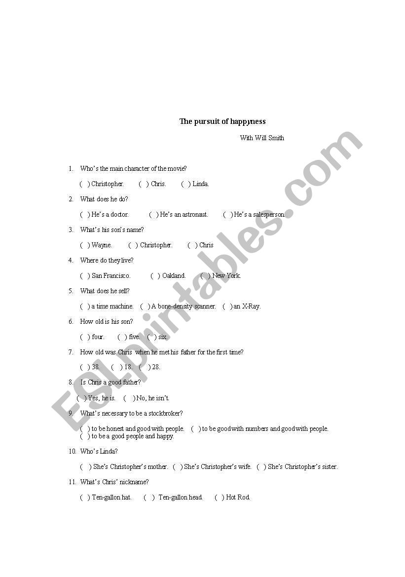 Happiness worksheet