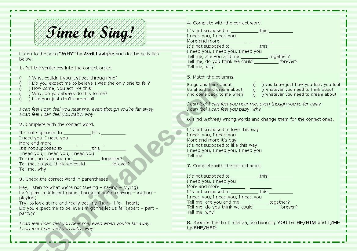 Listening Exercises - Song: Why (Avril Lavigne)