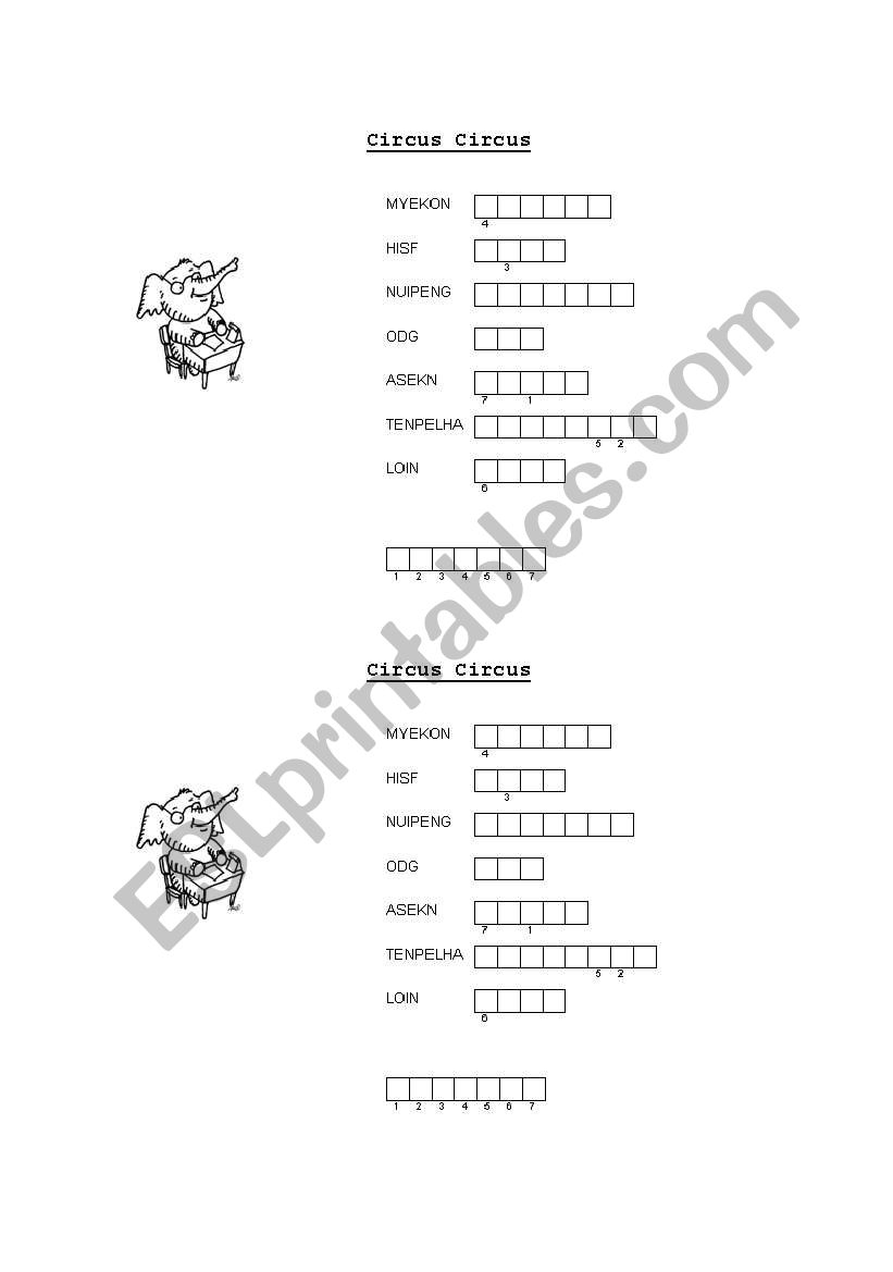 circus circus worksheet