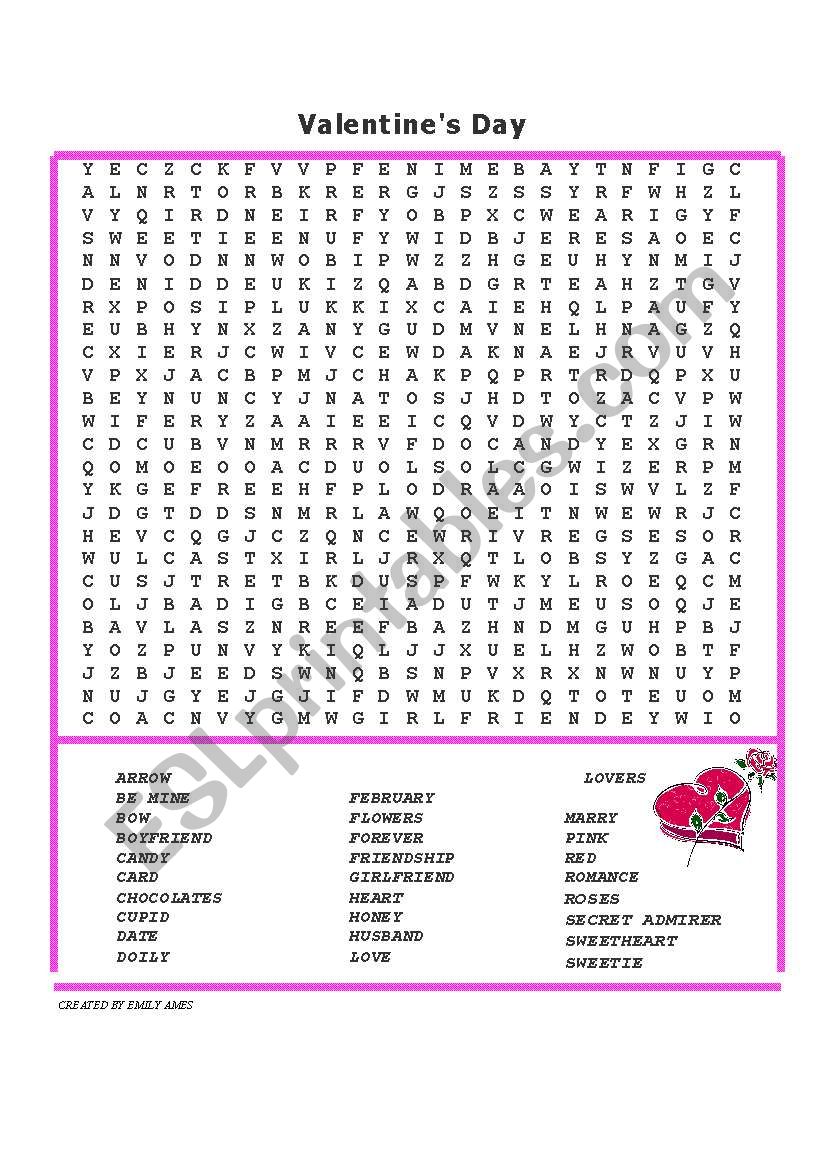 Valentines Day Wordsearch worksheet