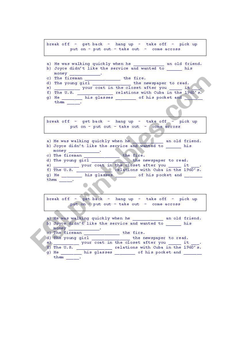 Phrasal verbs - exercises worksheet