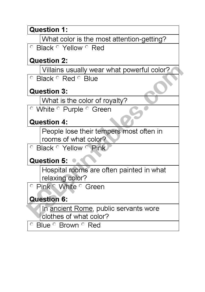 color quiz worksheet
