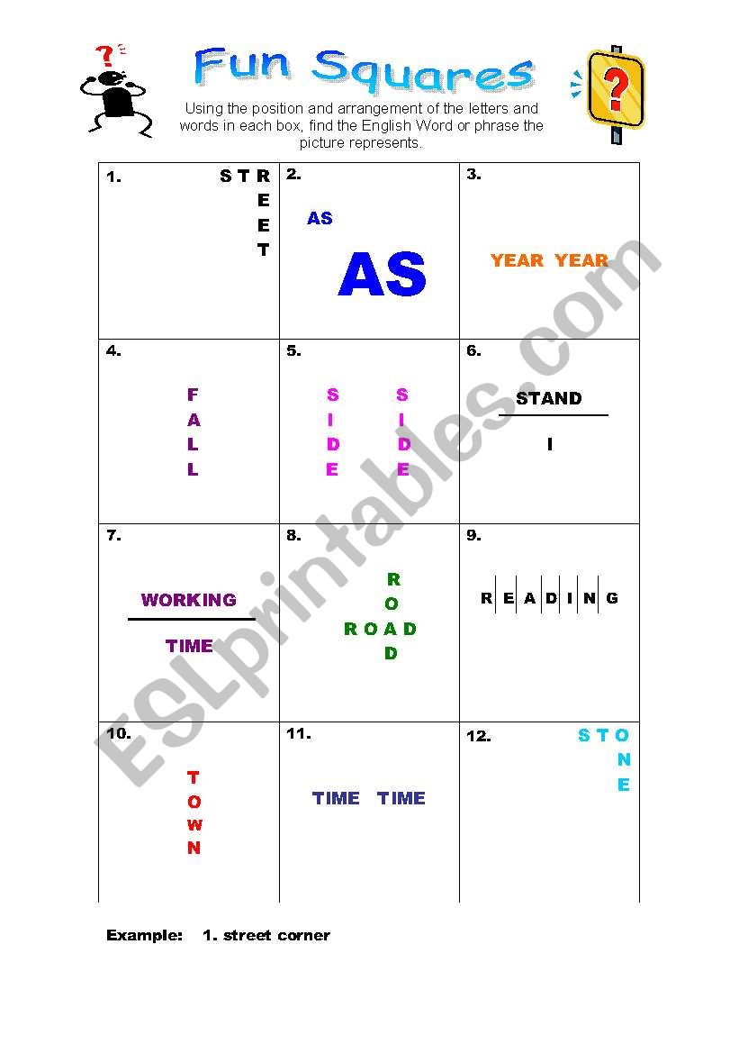 Fun squares worksheet