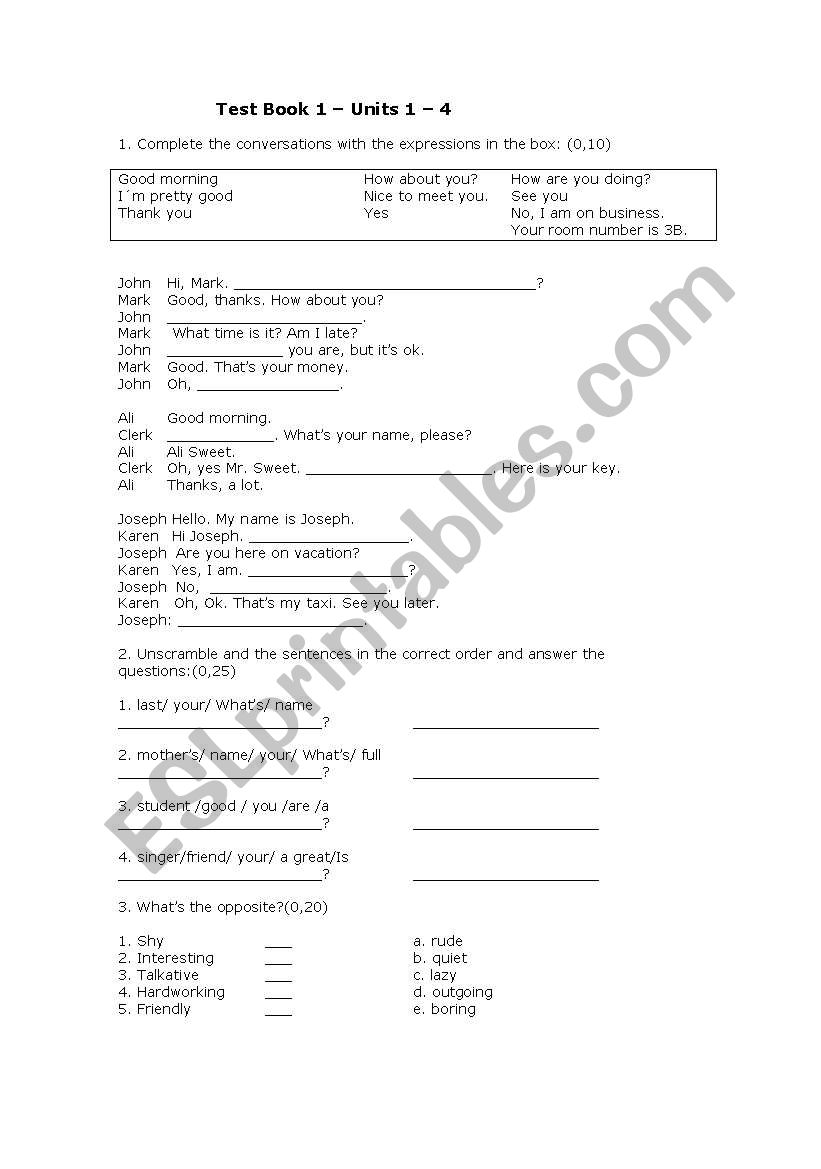 Test - Begginers class  worksheet