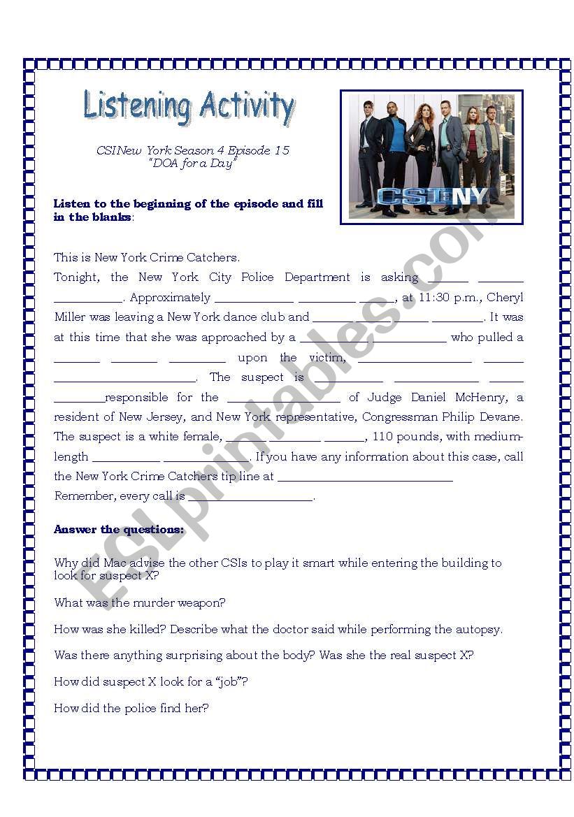 CSI Video Activity worksheet