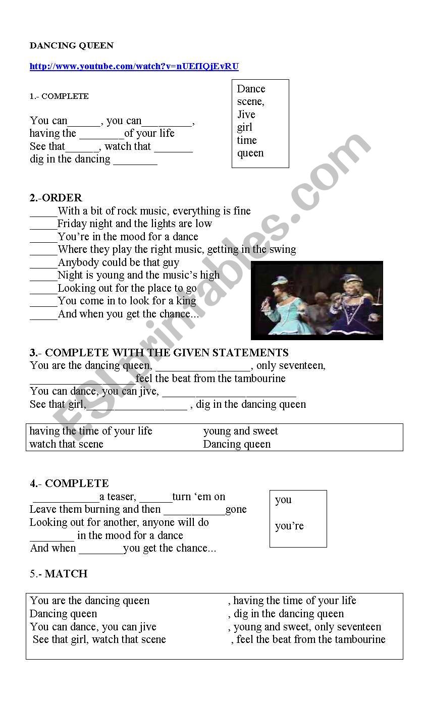 Lyrics Dancing Queen - ESL worksheet by estrada26