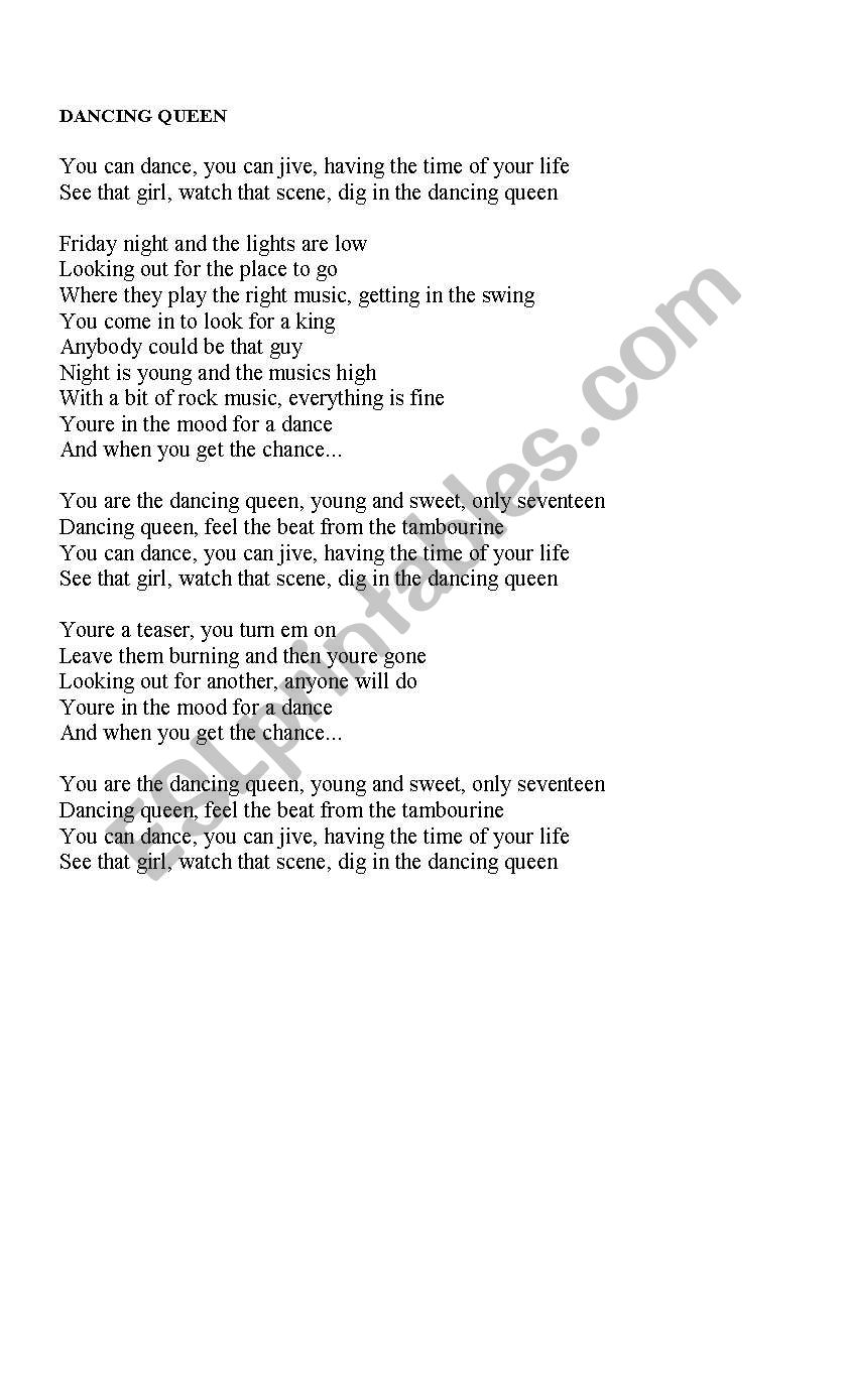 SONG: DANCING QUEEN - ESL worksheet by yaluf