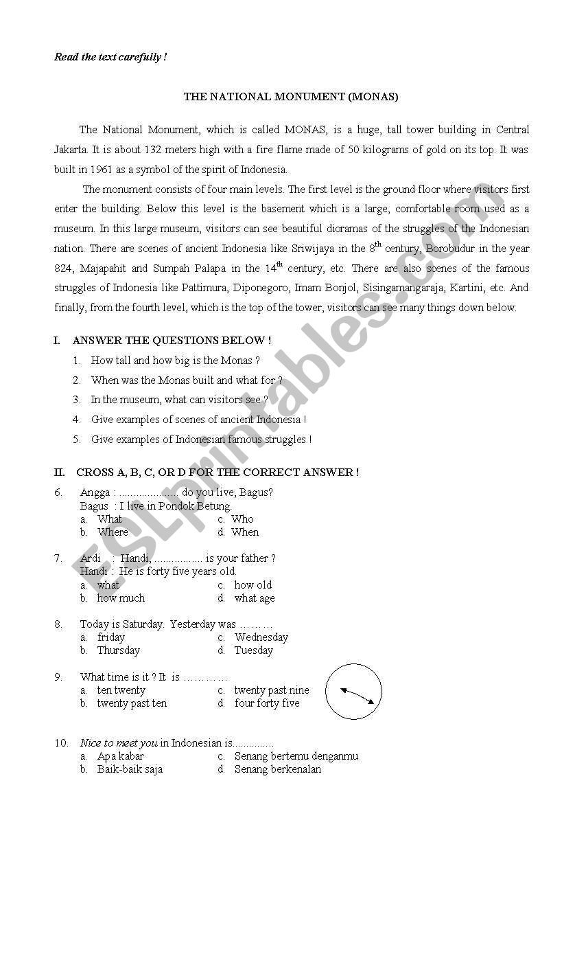 final test for sixth grade worksheet