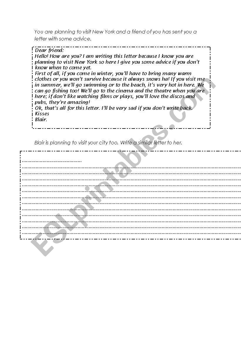 write a letter worksheet