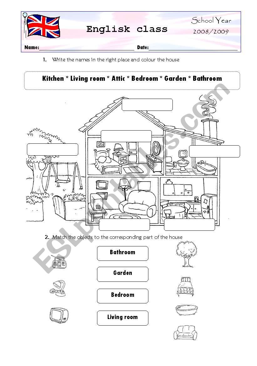 Parts of the house worksheet