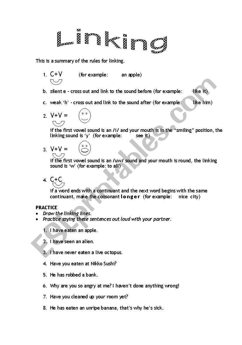 Pronunciation - Linking worksheet