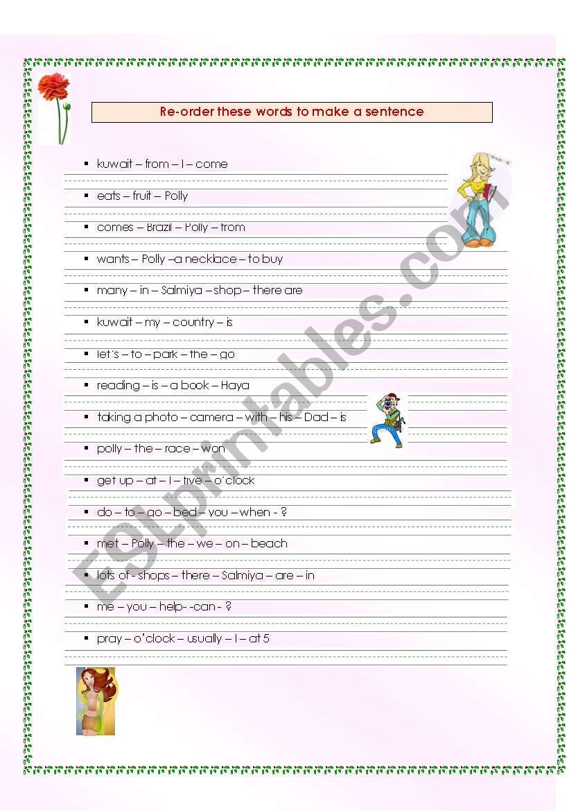 Re order These Words To Make A Sentence ESL Worksheet By Lion78
