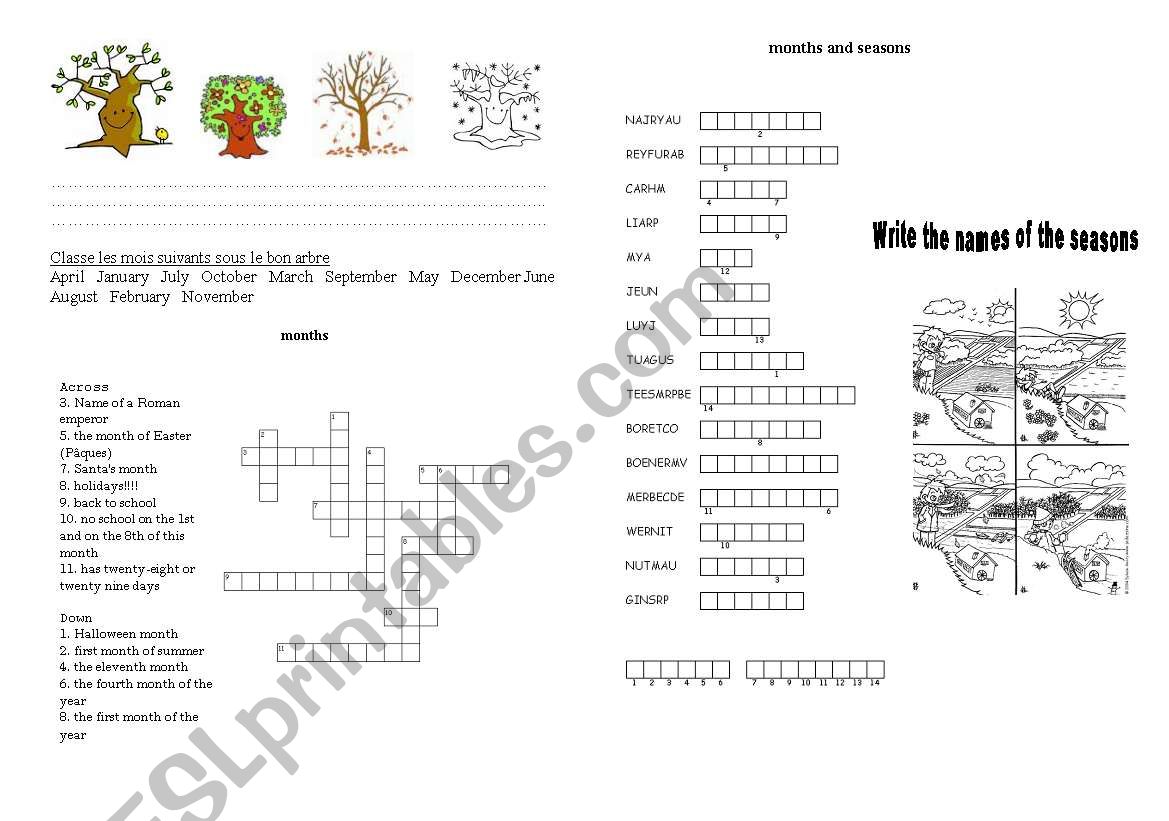 seasons and months worksheet