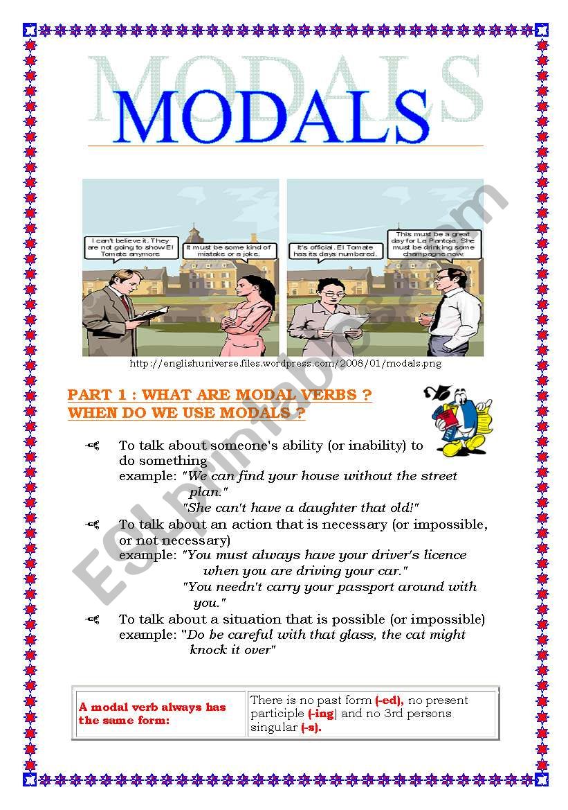 Modals (language study+exercices) (6 pages)
