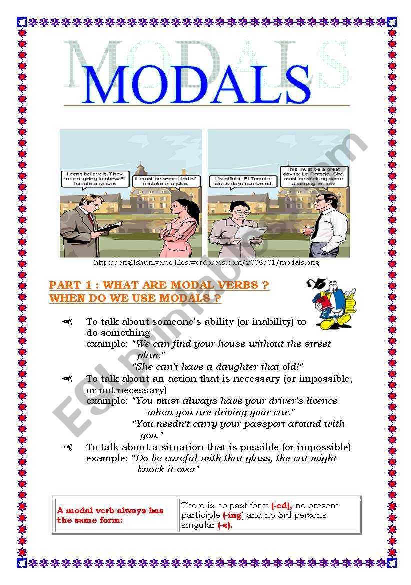 Modals (language study+exercices) (6 pages)