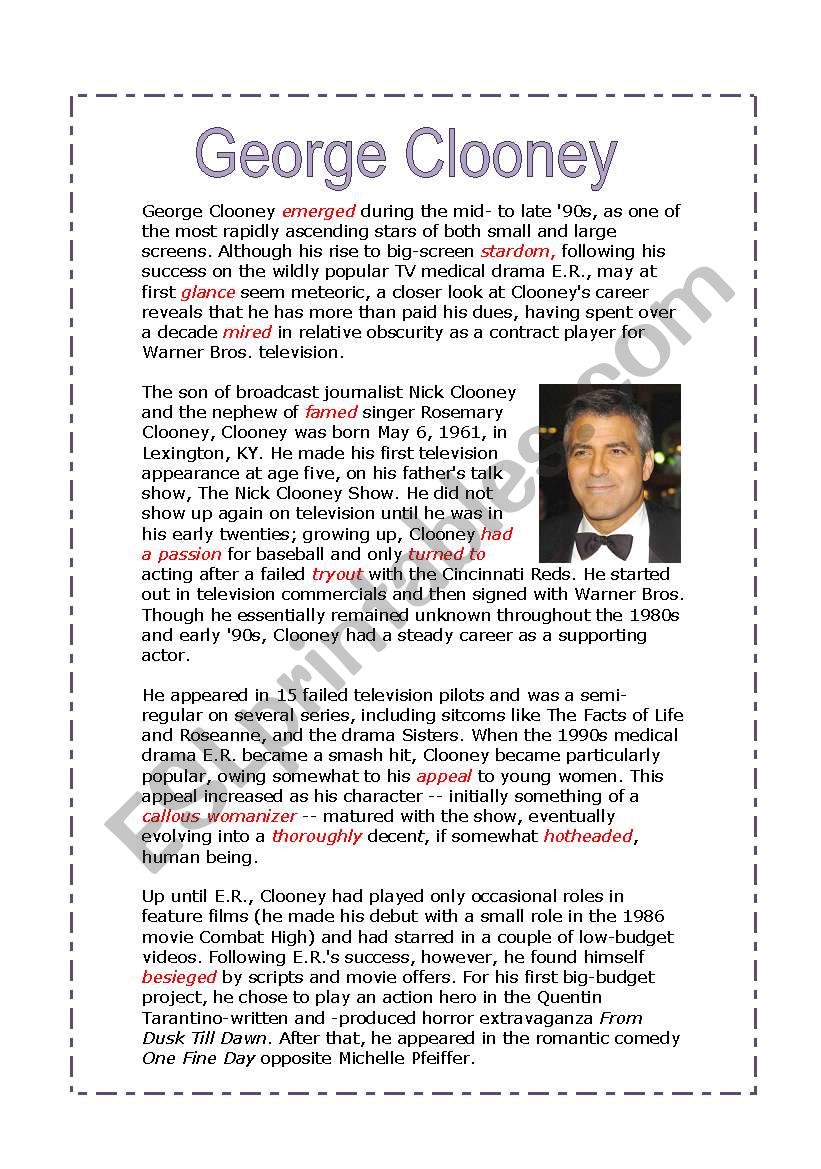 George Clooney worksheet