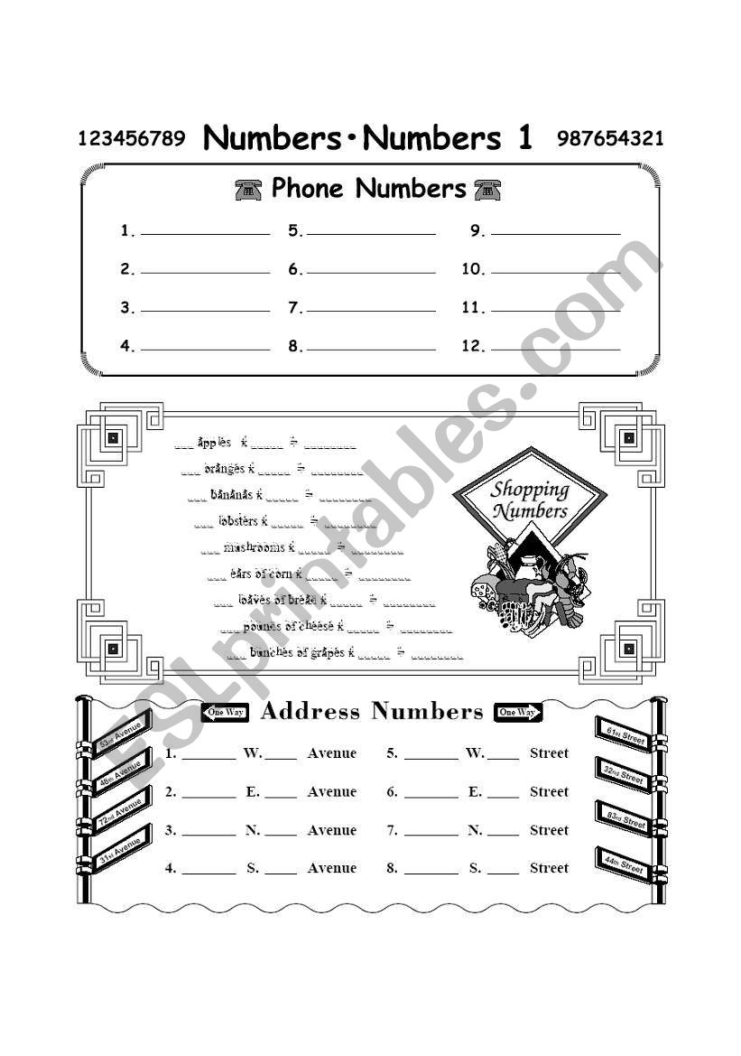 numbers worksheet