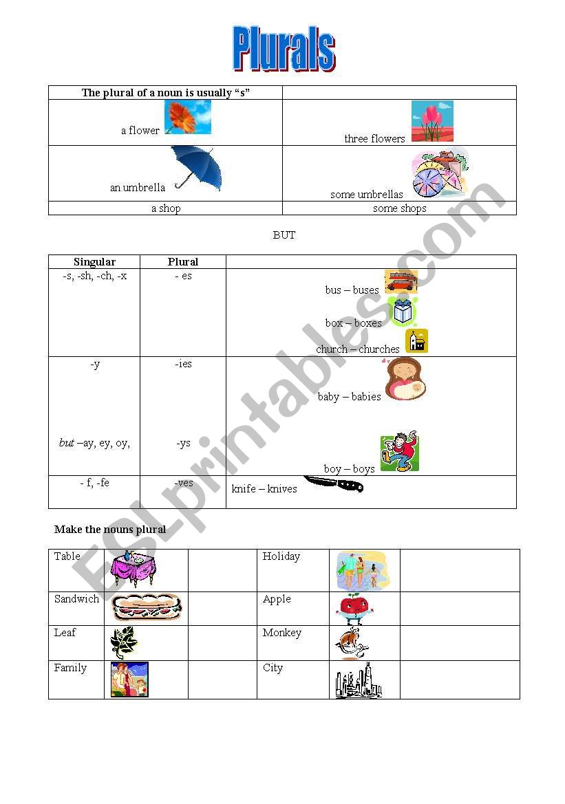 Plurals worksheet