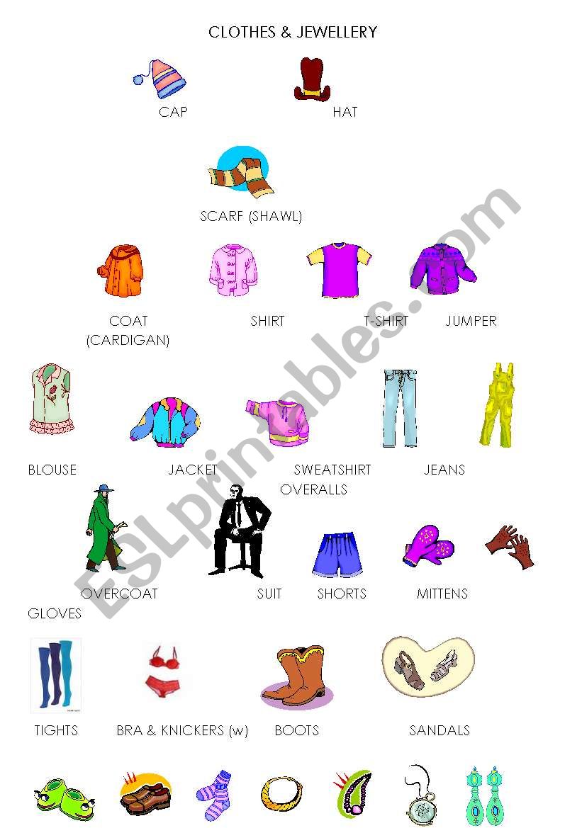 Clothes & jwellery worksheet