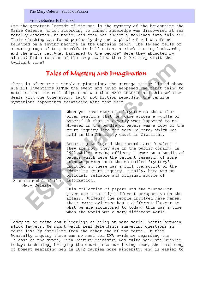 mary celeste mystery worksheet