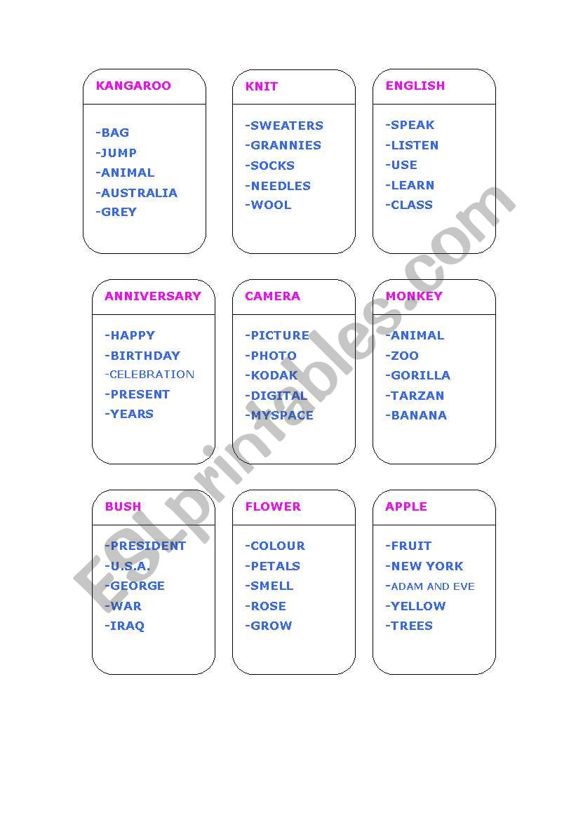 TABOO GAME worksheet