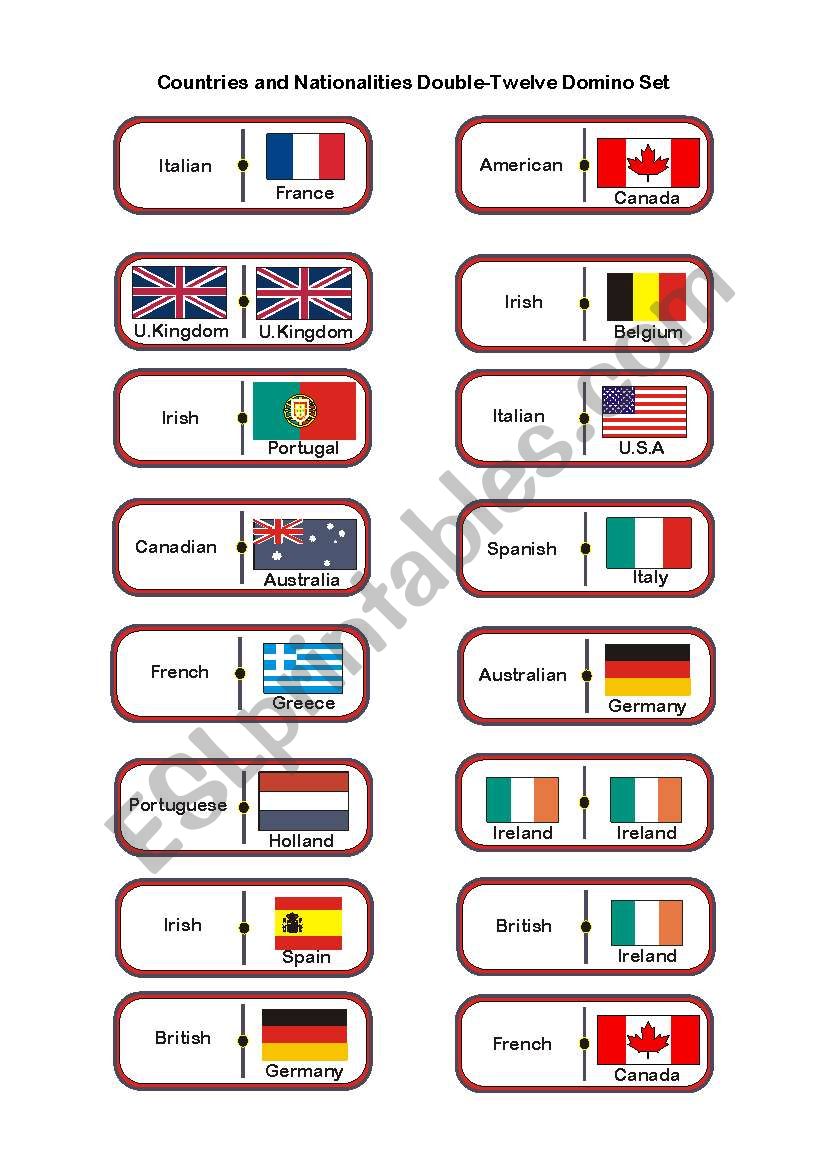 Countries and Nationalities Double-Twelve Domino Set - part 2