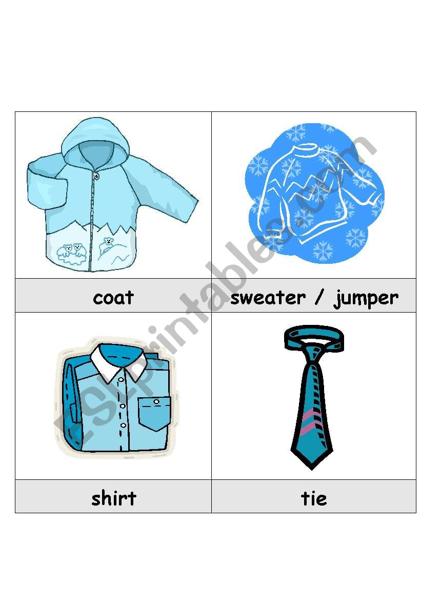 Clothing Cards 1-16 of 39 worksheet
