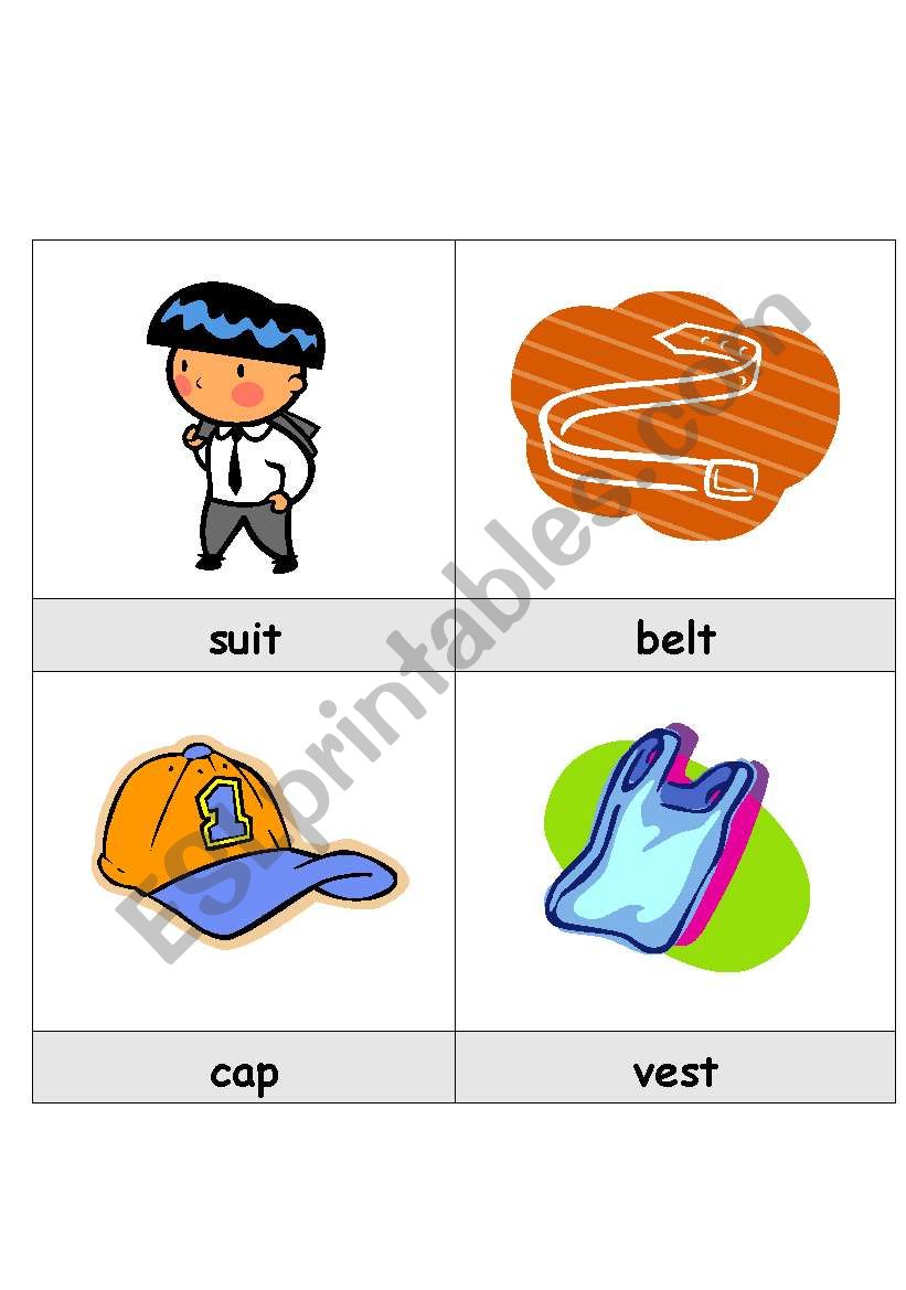 Clothing Cards 17-28 of 39 worksheet