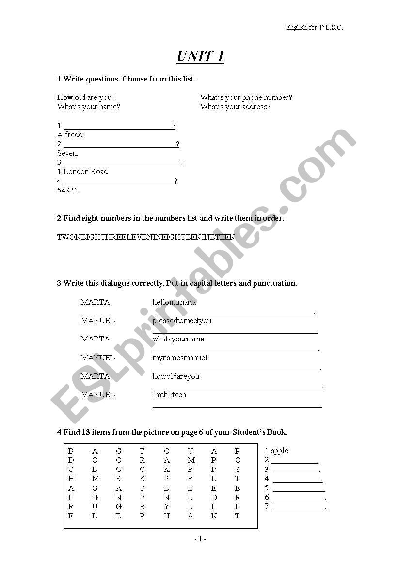 UNIDAD 1 DE 1 DE ESO worksheet