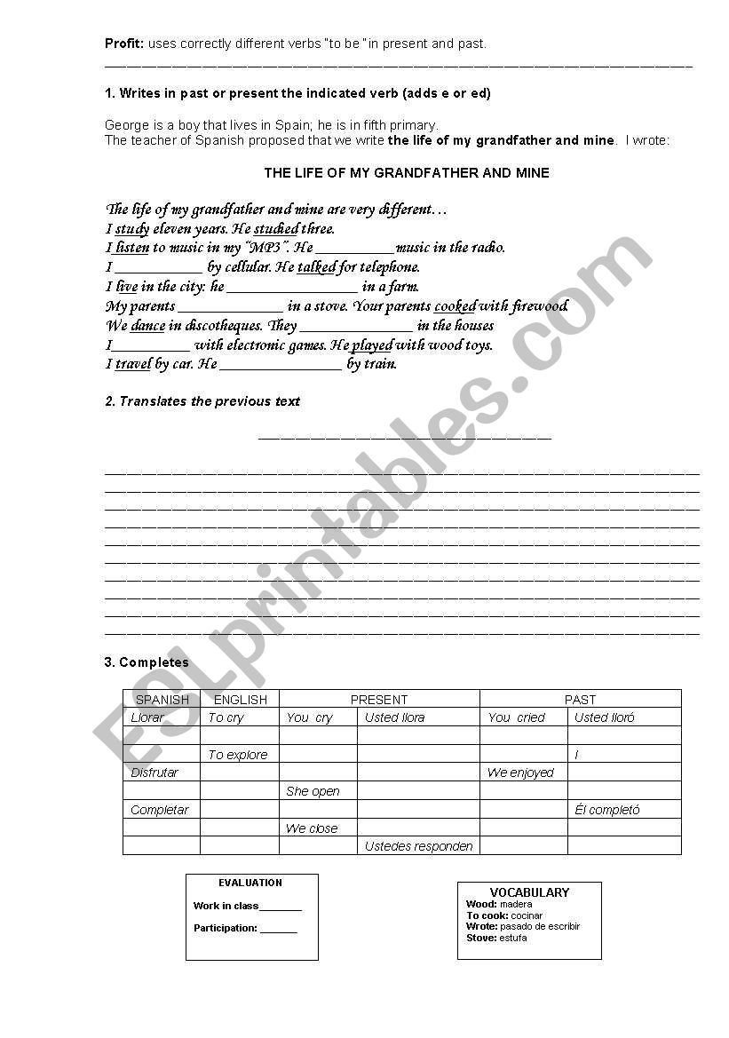 the past of verbs worksheet