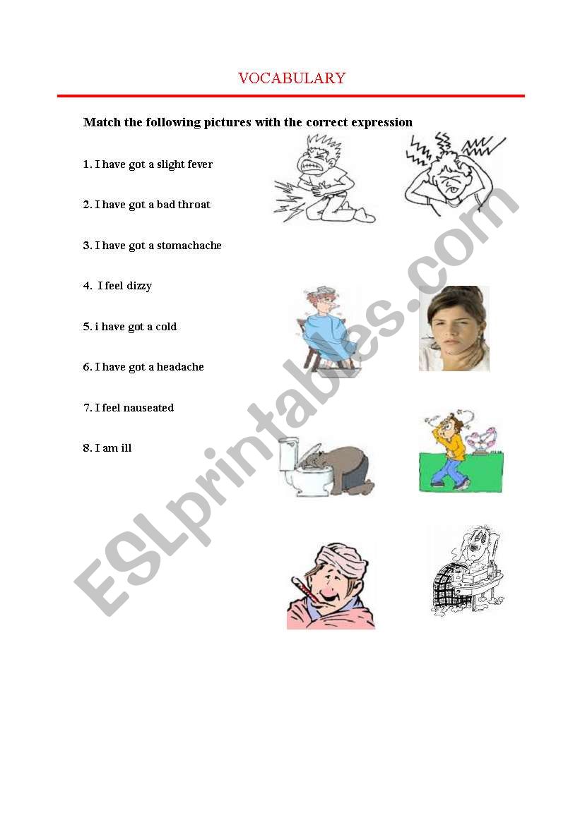 illness symptoms  worksheet