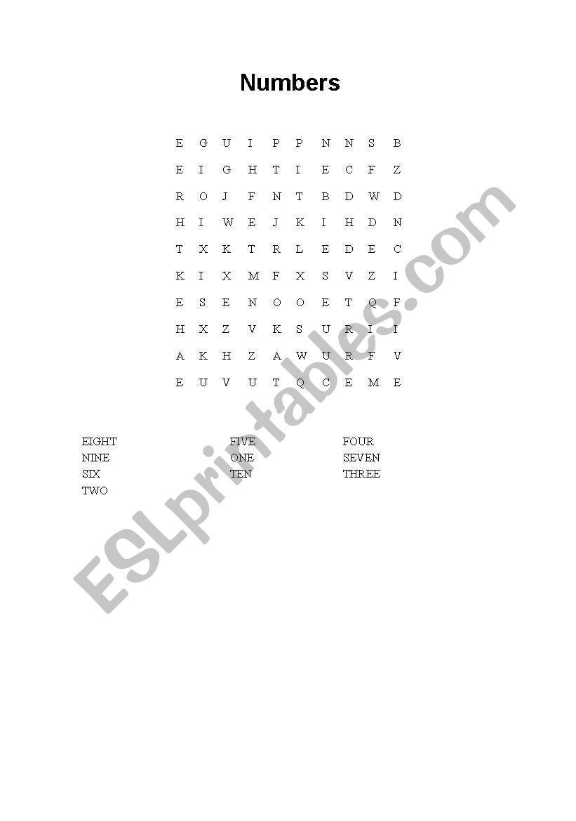 Numbers Wordsearch worksheet