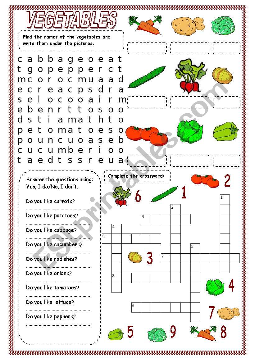 VEGETABLES worksheet