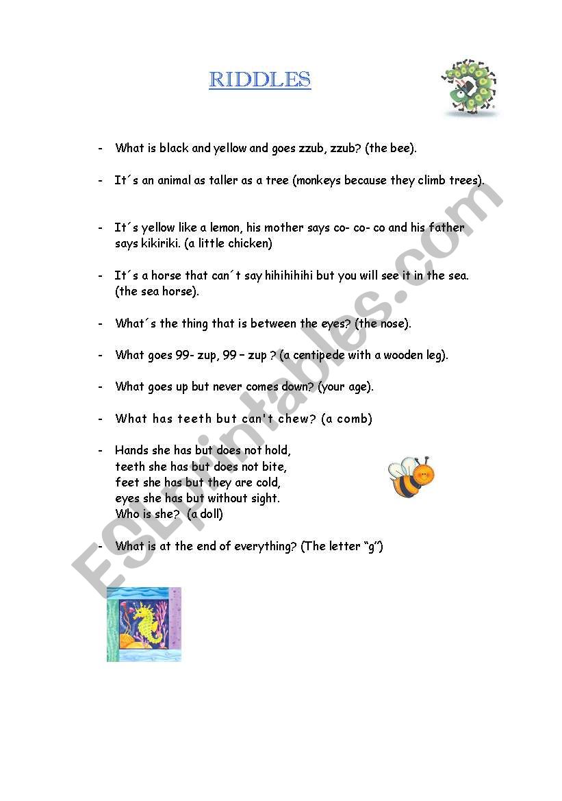 Riddles worksheet