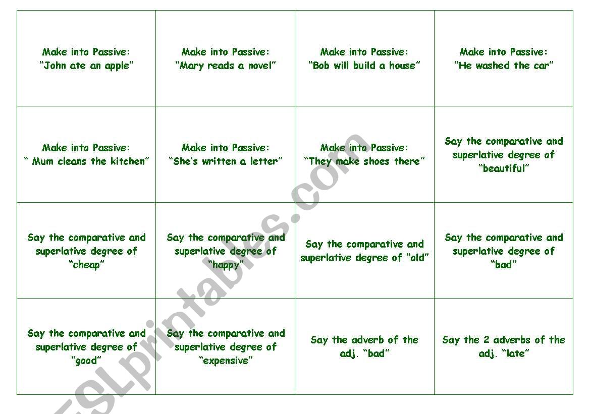 Monopoly - Passive, Conditionals, Superlatives, Comparatives and many more