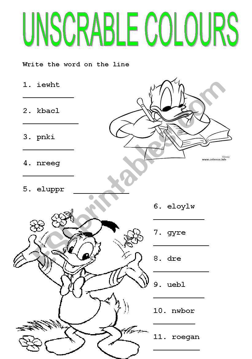 unscrable colours worksheet