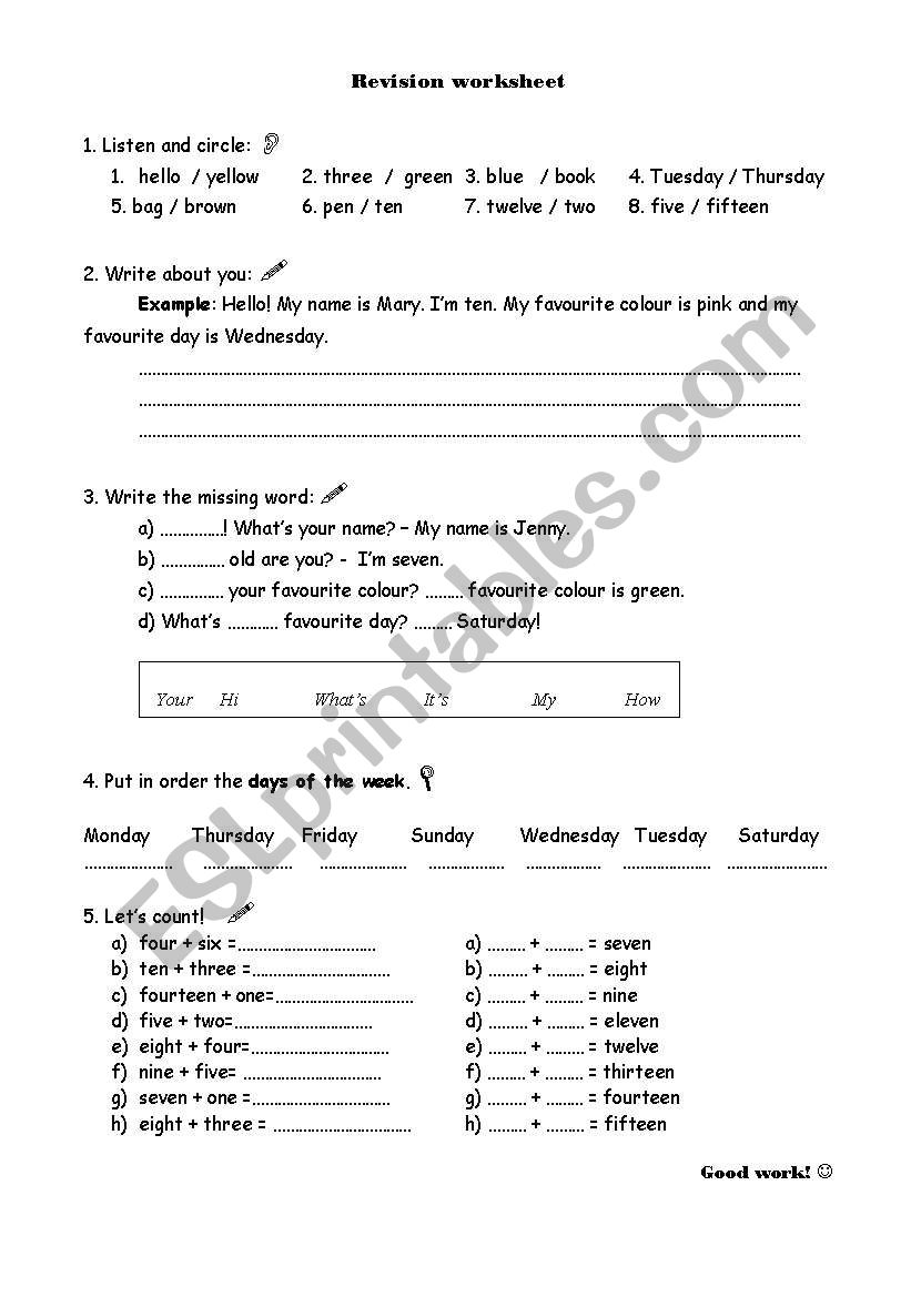 first english words worksheet