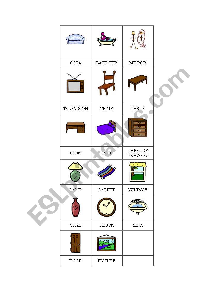 furniture worksheet