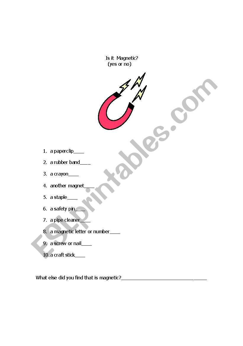 Is it magnetic? worksheet