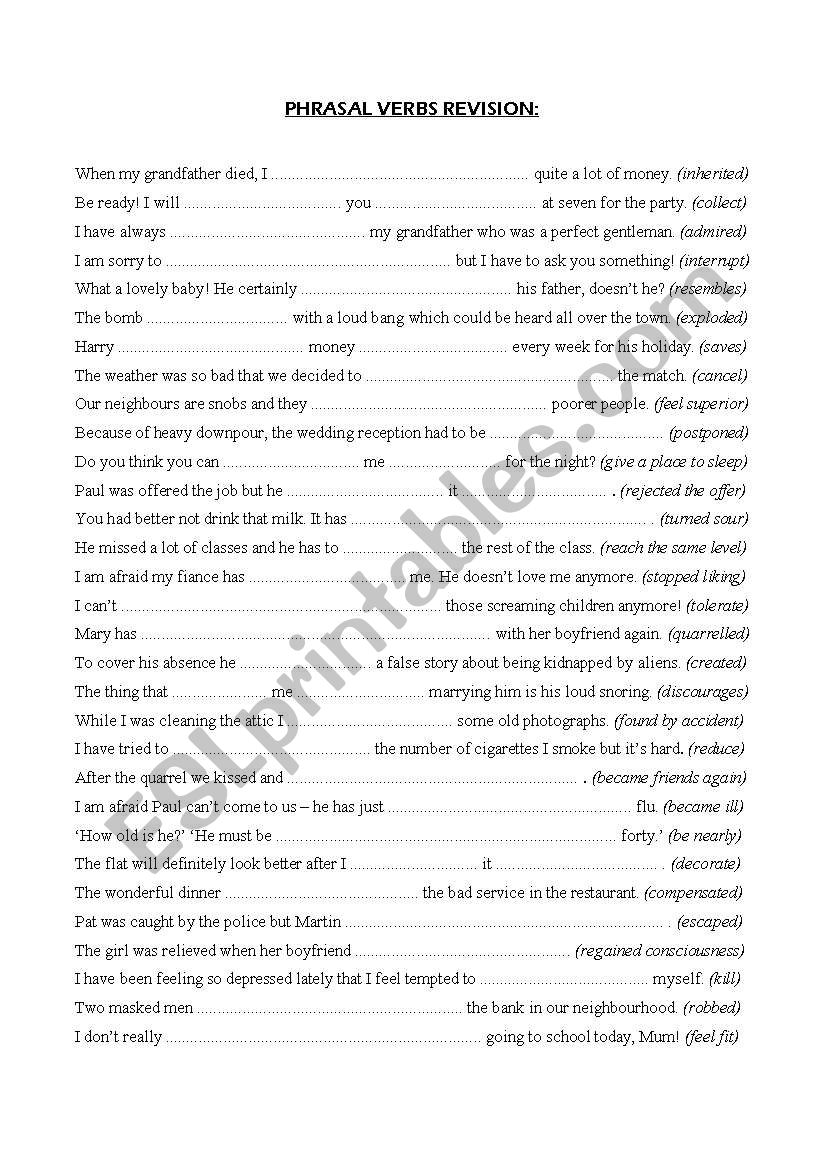 phrasal verbs revision worksheet