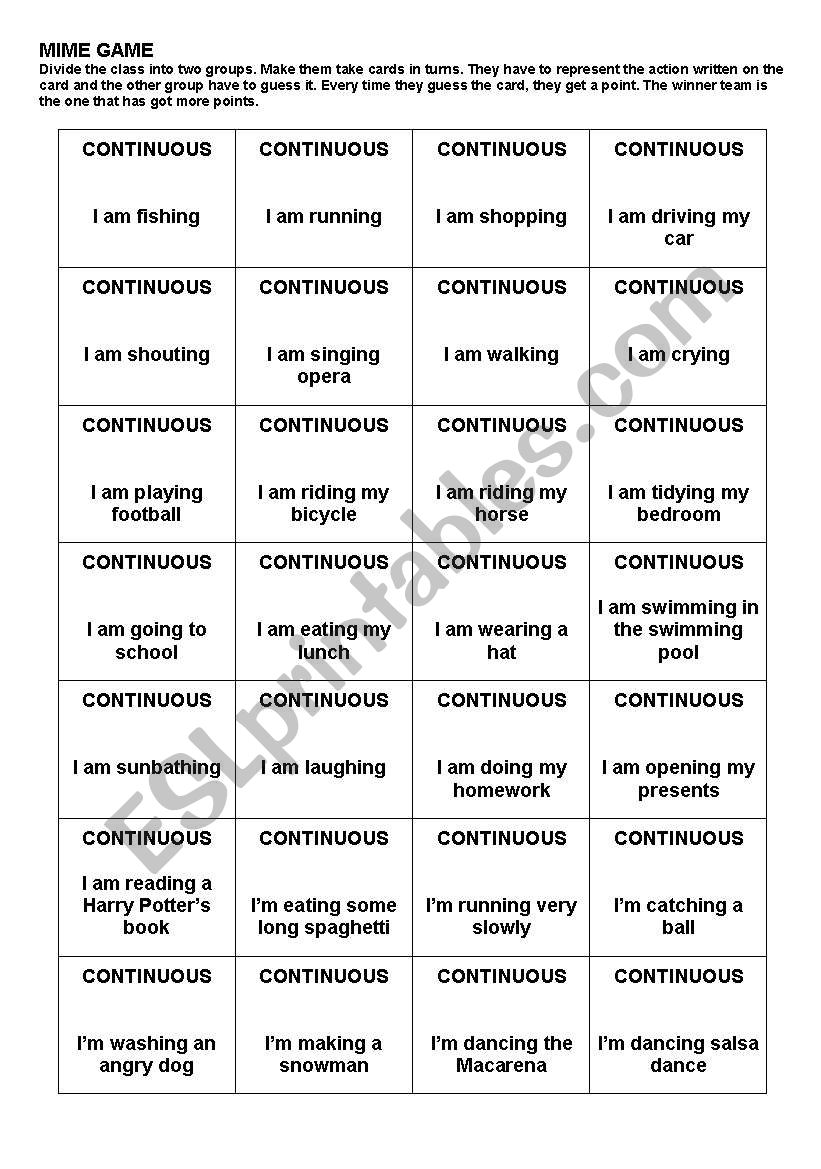 MIME GAME: present simple - present continuous